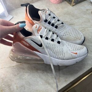 Nike Air Max 270 White and Orange Athletic Shoes